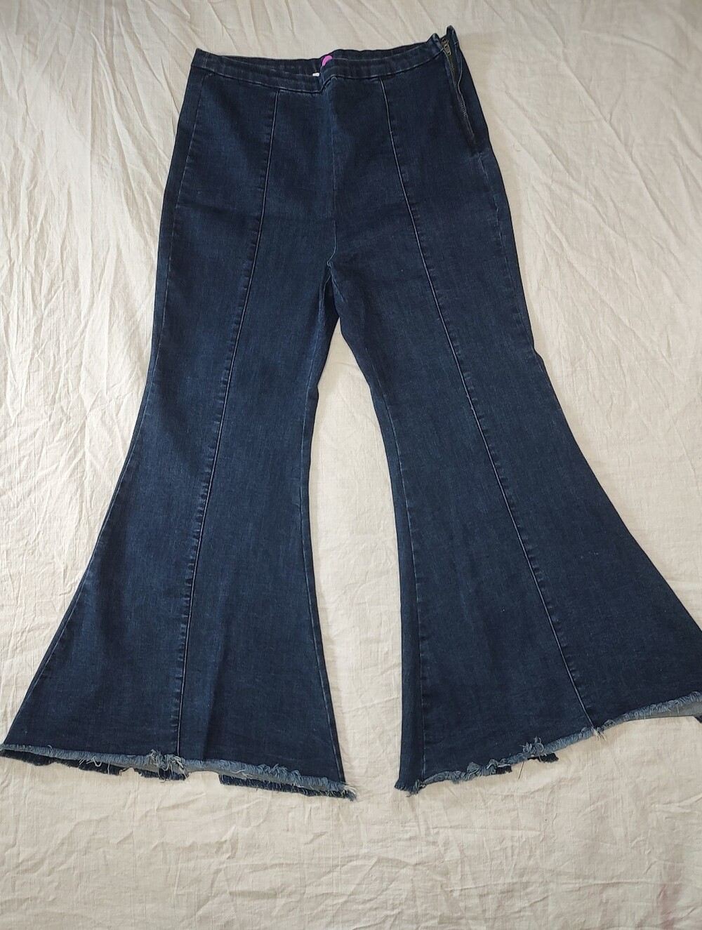 For The Republic Dark Blue Wide Leg Flare Jeans 10 Raw Edges